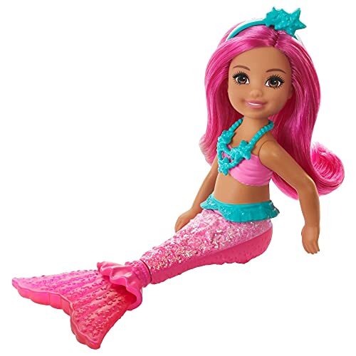 Mattel Barbie Dreamtopia Chelsea Mermaid Doll, 6.5-inch with Pink Hair and Tail