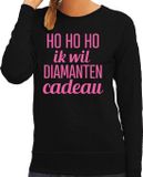 Bellatio Decorations Foute kersttrui/sweater voor dames - HoHoHo diamanten cadeau - zwart - glitter roze XS