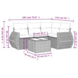 VidaXL 5-delige Loungeset met Kussens, Poly Rattan, Grijs