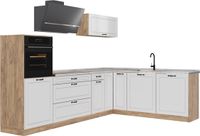 Vicco Hoekkeuken R-Line, Wit landelijk/Goudkleurig Eiken, 287 cm marmer werkblad