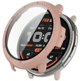 Wigento Amazfit Voor Amazfit Active 2, kunststof PC beschermhoes + gehard H9 glas, roze