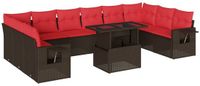 vidaXL 11-delige tuinbankset met kussens, bruin, polyrotan
