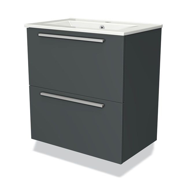 Maxaro Badkamermeubel 60cm Modulo Slim Donkergrijs Beton 2 Lades Vlak Wastafel Keramiek