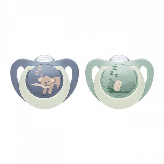 NUK First Choice Night fopspeen siliconen 0-6m 2 stuks - Groen