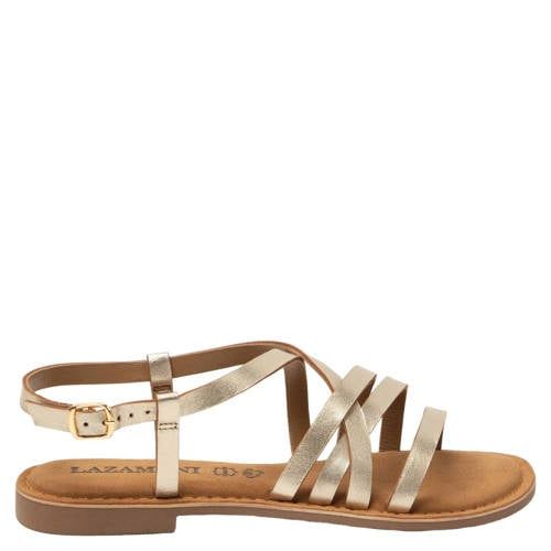 Lazamani Zuza Strappy Sandals Dames Platte Sandalen Leer Goudkleurig Maat 36 Lente/Zomer 2026