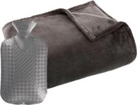 Atmosphera Fleece deken/plaid Donkergrijs 125 x 150 cm en een warmwater kruik 2 liter
