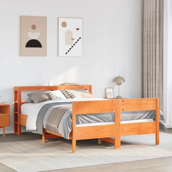 vidaXL Bedframe - Massief Grenenhout - Wasbruin - 135x190 cm