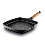 Castey inductiegrill, 27 cm, handvat van cederhout