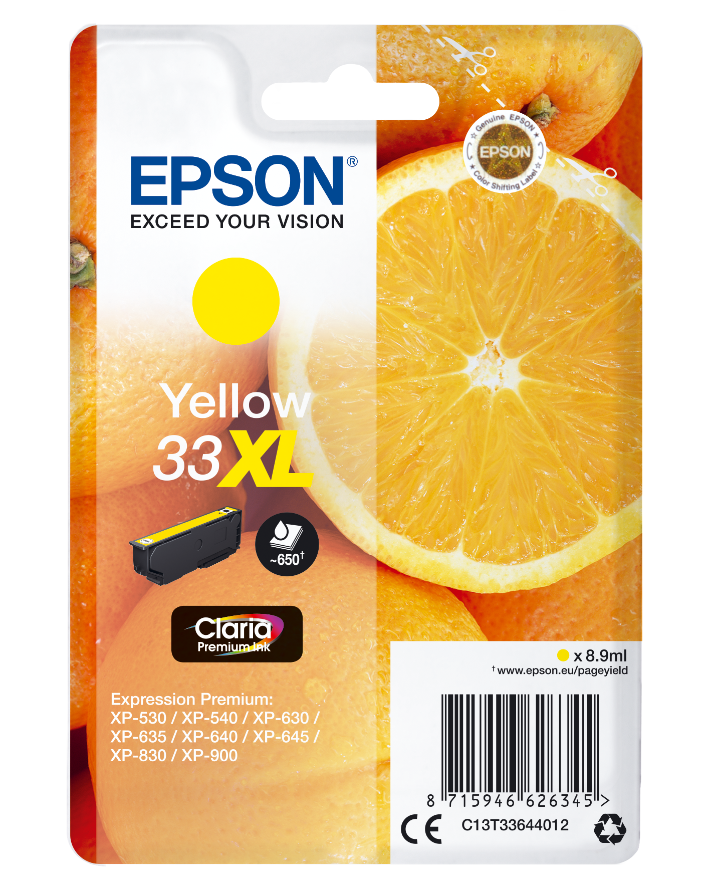 Epson Oranges Singlepack Yellow 33XL Claria Premium Ink single pack / geel