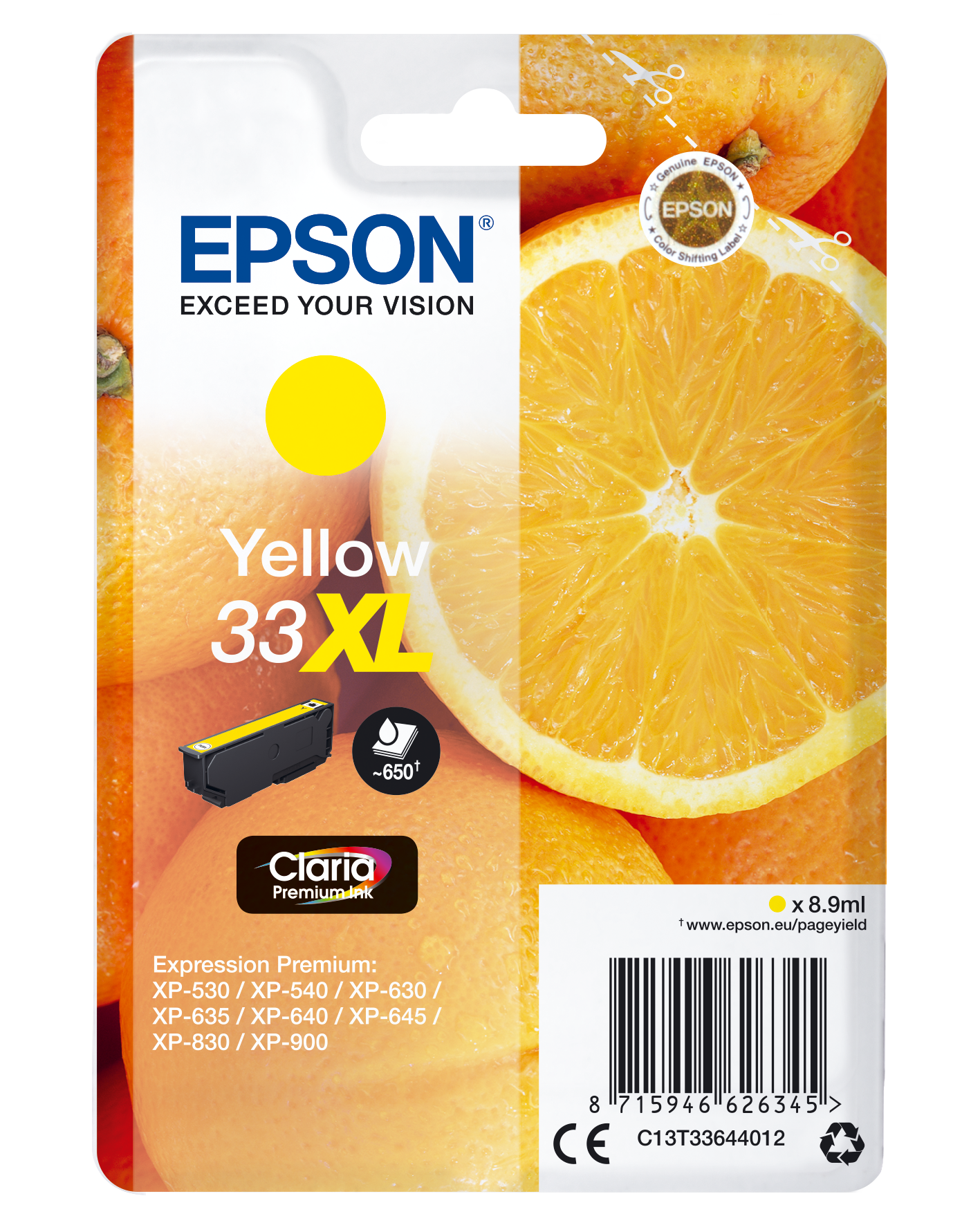 Epson 33XL Yellow Ink Cartridge - C13T33644022