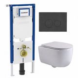 Geberit QeramiQ Dely Swirl Toiletset - 36.3x51.7cm - Geberit UP720 Duofix Sigma inbouwreservoir - slim zitting - bedieningsplaat mat antraciet - ronde knoppen - mat wit