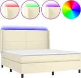 vidaXL Boxspringbed met matras en LED-verlichting, kunstleer, crèmekleurig, 160x200 cm