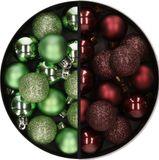 Merkloos / Sans marque Kunststof kerstballen - 28x st. - groen en mahonie bruin - 3 cm