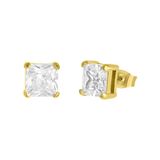 Lucardi Heren Oorbellen met vierkante zirkonia 8mm - Oorbellen - Vaderdag Cadeautje - Staal - Goudkleurig