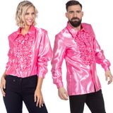Wilbers&Wilbers Jaren 80 & 90 Kostuum | LichtRoze Ruchesblouse Satijn Foute Disco | Maat 54 | Carnaval kostuum | Verkleedkleding