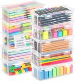 TEBOKHAD Opbergdoos voor kantoorbenodigdheden, kunststof, pennendoos met klikdeksel, stapelbaar, voor schrijfwaren, documenten, pennen, klein gereedschap, BPA-vrij, organizer (M)