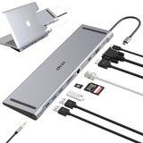 USB C docking station, 10-in-1 USB C-hub met 4K-HDMI, VGA, 3 USB 3.0-poorten, USB-C, Gigabit Ethernet RJ45, SD/TF-kaarten, audio voor Windows 10, 8, 7, XP/Mac OS/Linux