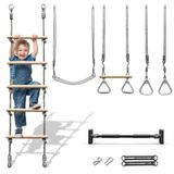 Hypermotion Gymnastiek- en klimset 5-in-1, inklusief een deurkozijnstang - met houten ladder, schommel, turnstokken, geschikt voor binnen en buiten