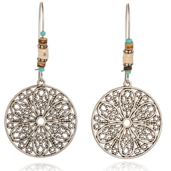 Deja Jewels Lookinggoodtoday Zilverkleurige ronde dames oorbellen met turquoise kralen