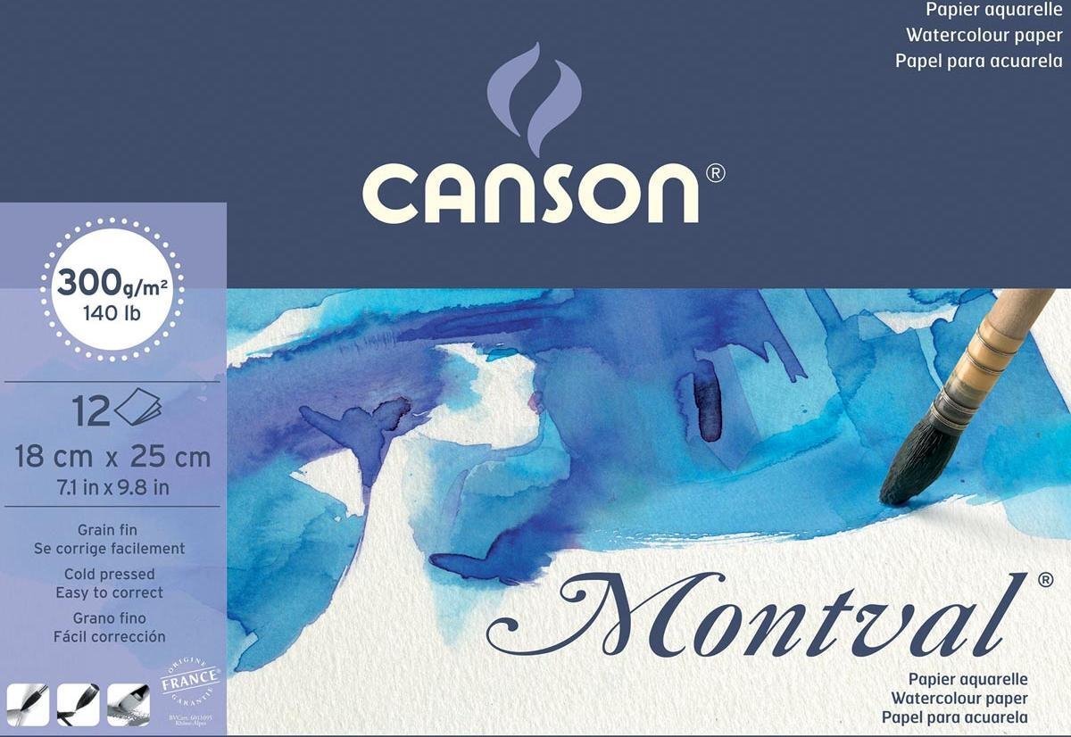 Canson Montval aquarelpapier, wit met fijne korrel 300 g/m?, ft 18 x 25 cm, blok met 12 vellen