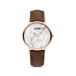 Krns - 1019 - Montre-bracelet - Acier rose - Cuir marron - Blanc - Femme