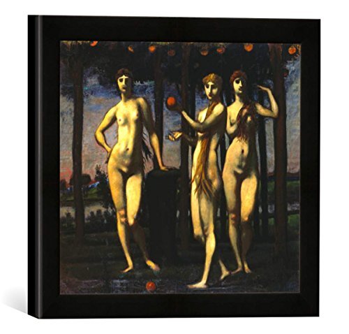 kunst für alle Ingelijste afbeelding van Hans van Marees Triptychon De Hesperiden, kunstdruk in hoogwaardige handgemaakte fotolijst, 30 x 30 cm, mat zwart