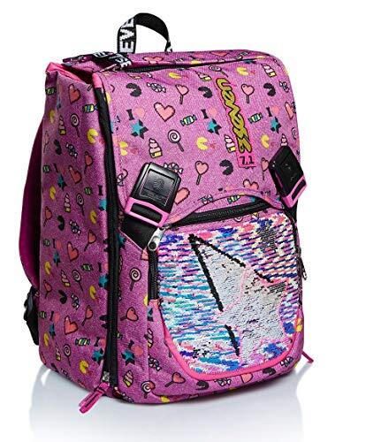 Seven School EXTENSIBLE Rugzak - Starry Rainbow - Omkeerbare pailletten, Roze, Taglia unica, Uitschuifbaar, roze, Eén maat, Uitschuifbaar