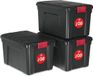 Boîtes de rangement en plastique avec couvercle et fermeture à clip, 60 litres, set de 3 pièces, empilable, avec poignées ergonomiques, sans BPA, adapté pour les remises, les abris de jardin, les garages - noir.