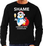 Bellatio Decorations Pinguin Kerst sweater / Kerst trui Shame penguins with champagne zwart voor heren - Kerstkleding / Christmas outfit XL