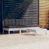 The Living Store Loungeset - Grenenhout - Wit - Antraciet - Modular - 63.5x63.5x62.5 - 63.5x63.5x28.5 - 60x60x5 - 60x32x5