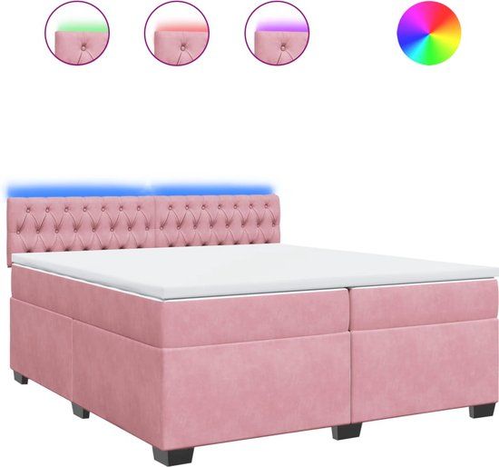 vidaXL Boxspring met matras fluweel roze 200x200 cm