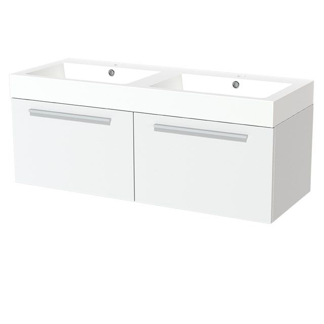 Maxaro Badkamermeubel 120cm Modulo Mat Wit 2 Lades Vlak Wastafel Mineraalmarmer - 6095844998907