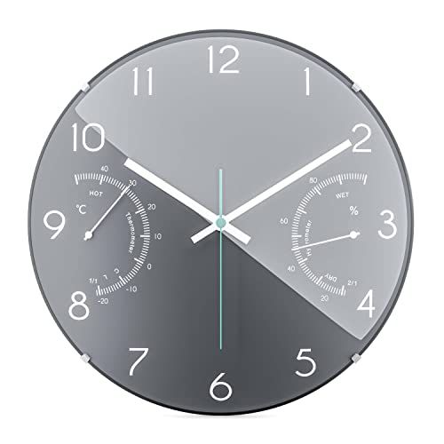 Mebus Kwarts thermometer en hygrometer wandklok - grijs