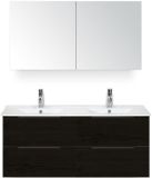 BES LED Seville Badmeubelset 120 cm - 4 Laden Black Oak Edge - Wastafel Enjoy Dubbel met Spiegelkast