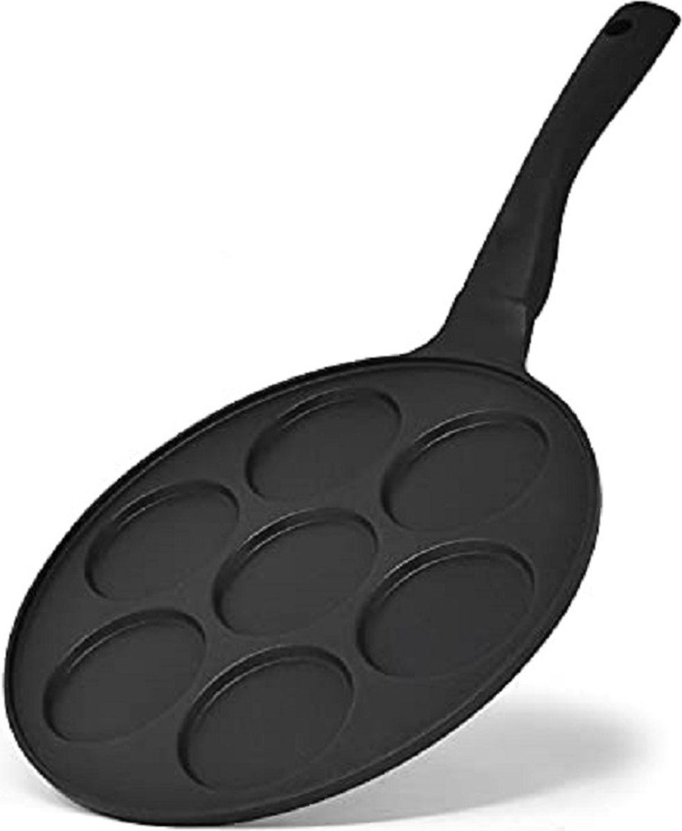 joeji's Kitchen Poele pancakes induction ou gaz à 7 trous en aluminium antiadhésif - Poele a crepe induction ou gaz de 26,5 cm - Poele a pancakes induction pour la cuisson de pancakes ou de crêpes - Poele oeuf induction ou gaz légère