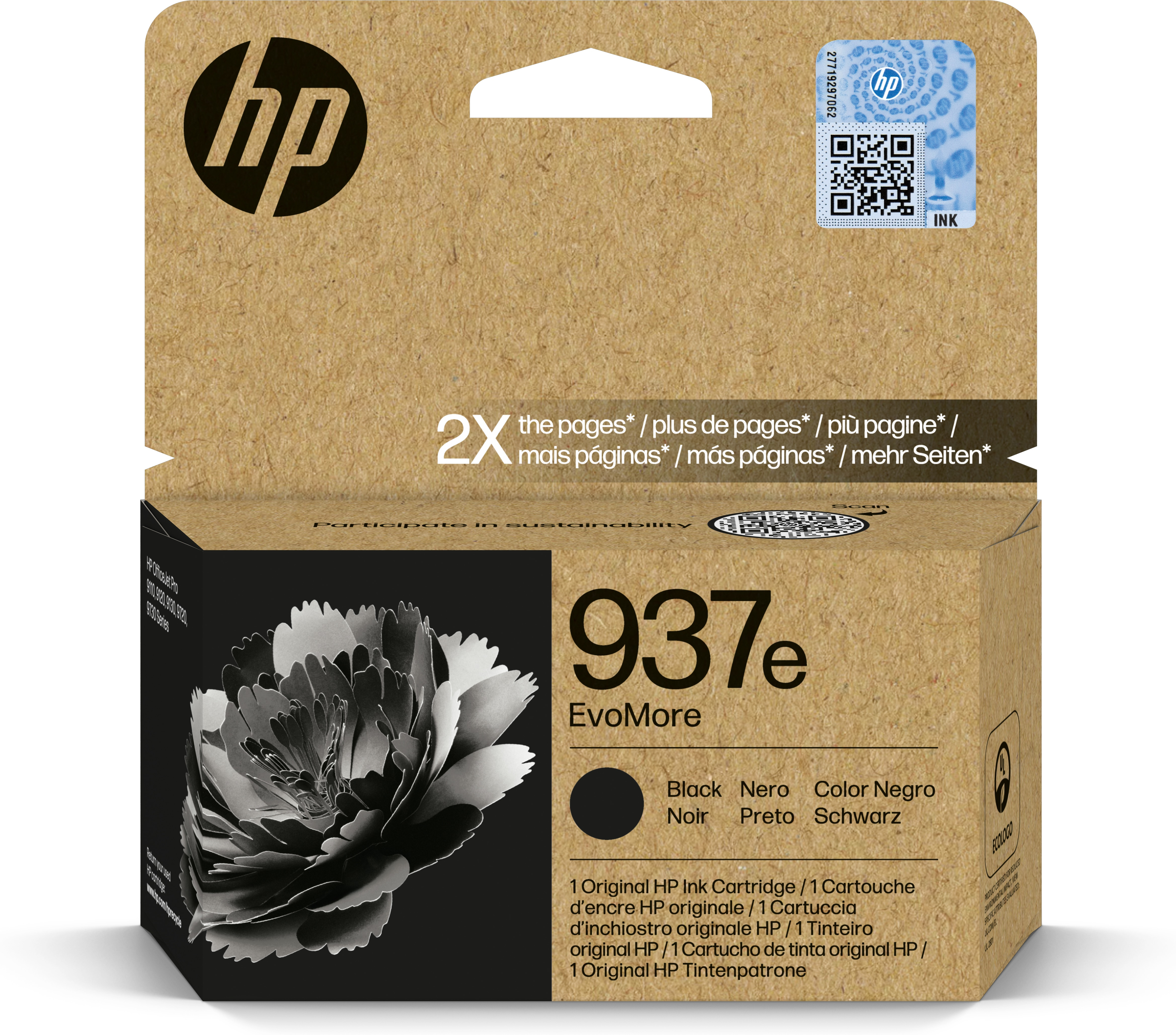 HP   937e EvoMore originele zwarte inktcartridge