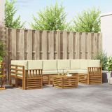 vidaXL - Bank loungeset - 7 zitplekken - Natuurlijk en crème - Massief acacia hout