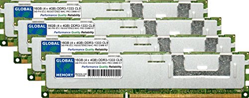 GLOBAL MEMORY 16GB (4 x 4GB) DDR3 1333MHz PC3-10600 240-PIN ECC GEREGISTREERD DIMM (RDIMM) GEHEUGEN RAM KIT VOOR APPLE MAC PRO (MIDDEN 2010-2012)