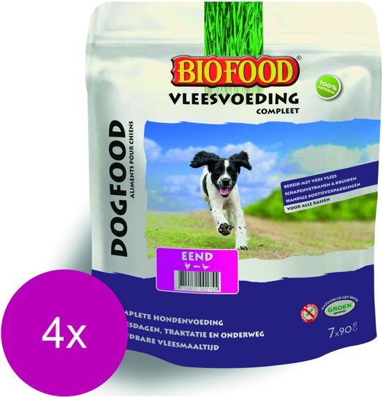 BIOFOOD Vleesvoeding Compleet Eend - Hondenvoer - 4 x 7x90 g