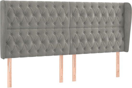 vidaXL Hoofdbord met randen fluweel lichtgrijs 183x23x118/128 cm