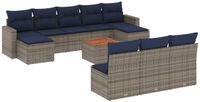 vidaXL 11-delige tuinbankset met kussens, grijs, polyrotan
