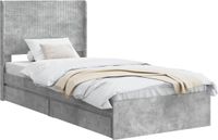 vidaXL Bedframe met opbergruimte en hoofdbord Betongrijs 90 x 190 cm