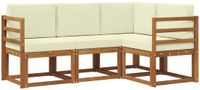 vidaXL - Hoek loungeset - 4 zitplekken - Natuurlijk en crème - Acacia hout