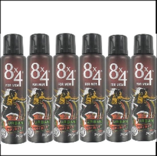 8x4 MEN Urban Spirit Deodorant Spray - 6 x 150 ml - Voordeelverpakking