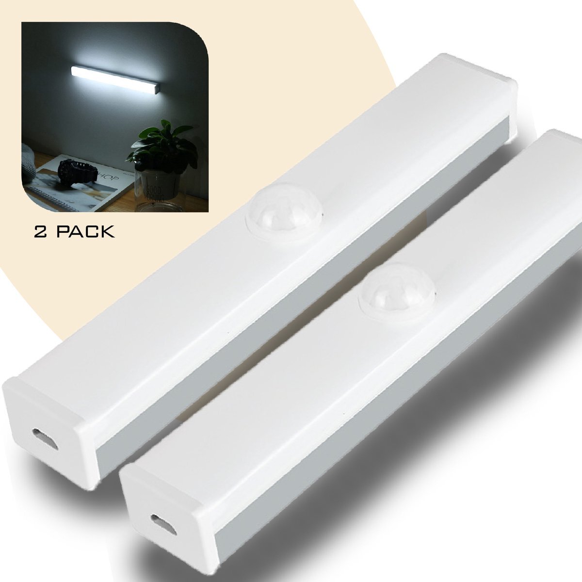 Elumia LED lamp met bewegingssensor 10CM - Duo pack - Helder Wit(6000K) - 10 LED's - USB Oplaadbaar - Accu - Dimbare lamp - Kastlamp - Keukenlamp - Draadloze lamp -