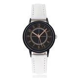 LGT JWLS Lookinggoodtoday LGT Klassiek herenhorloge met witte leren band en zwarte wijzerplaat