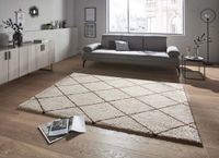 Mint rugs Hoogpolig vloerkleed geruit Feel - crème/koperbruin 80x150 cm