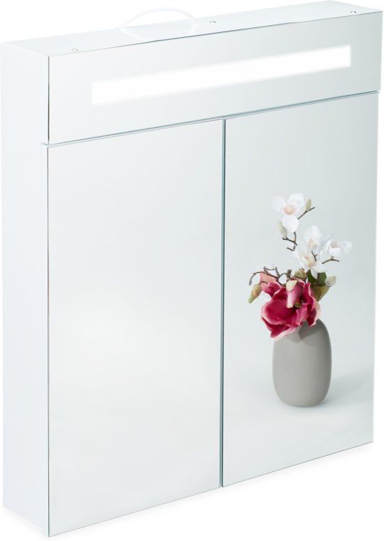 relaxdays LED spiegelkast badkamerkast LED stopcontact hangende kast 2 deuren