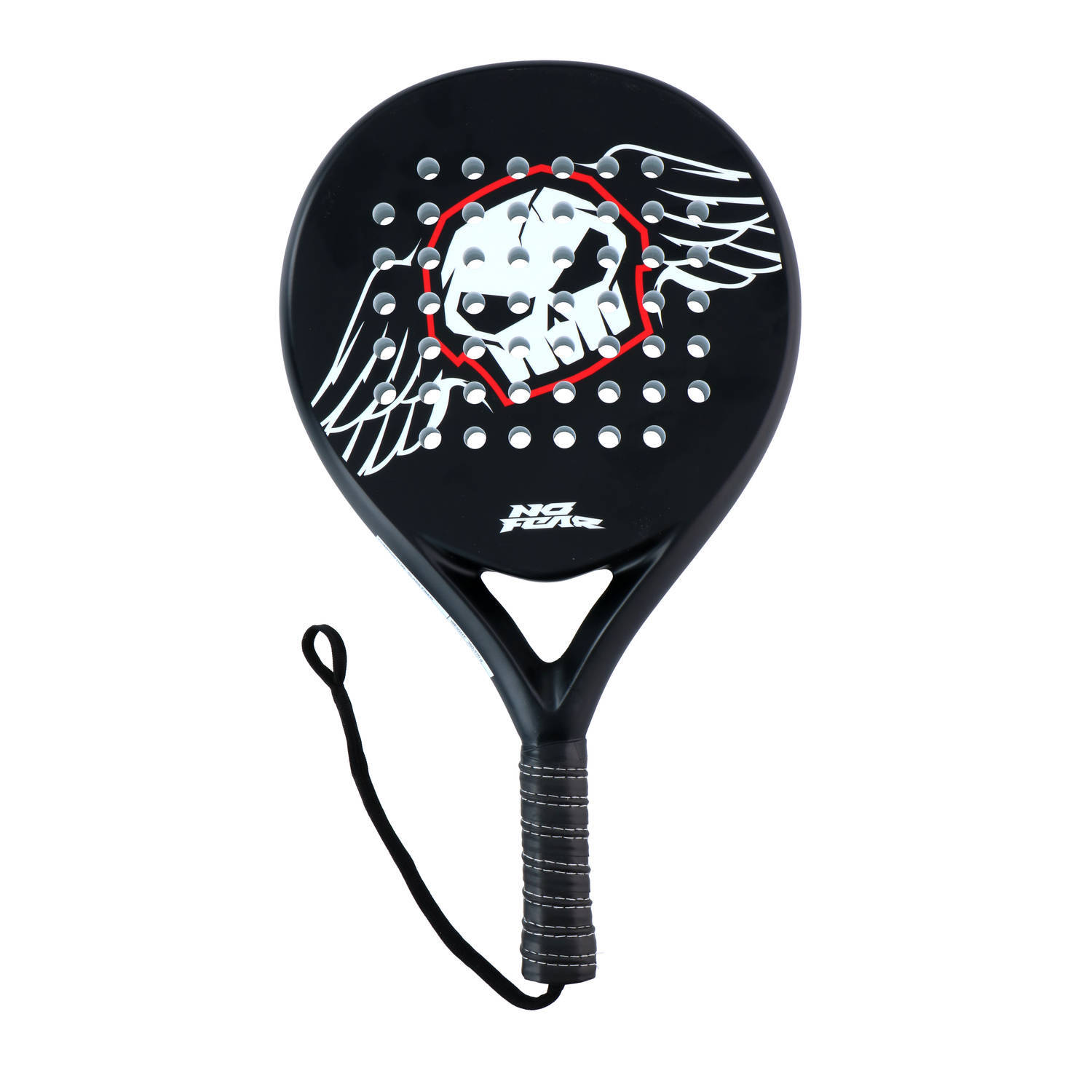 No Fear padel racket - padelracket voor beginners - 350 tot 370 gr - druppelvormig - 47 x 25 x 3,6 cm - zwart