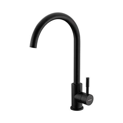 GRIFEMA G4008B Keukenkraan met 360° Draaibare Uitloop en Koudstart, Eengreepsmengkraan Spoelbak Kraan Keuken, Roestvrij Staal, Zwart